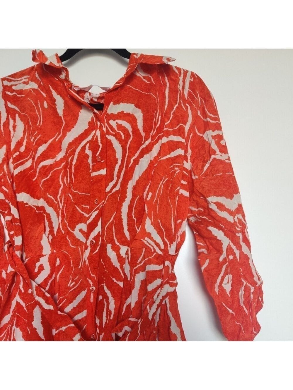 Selected Femme Sirine Orangeade Print Shirt Dress Belted EU 38 M 0508 - Picture 6 of 10